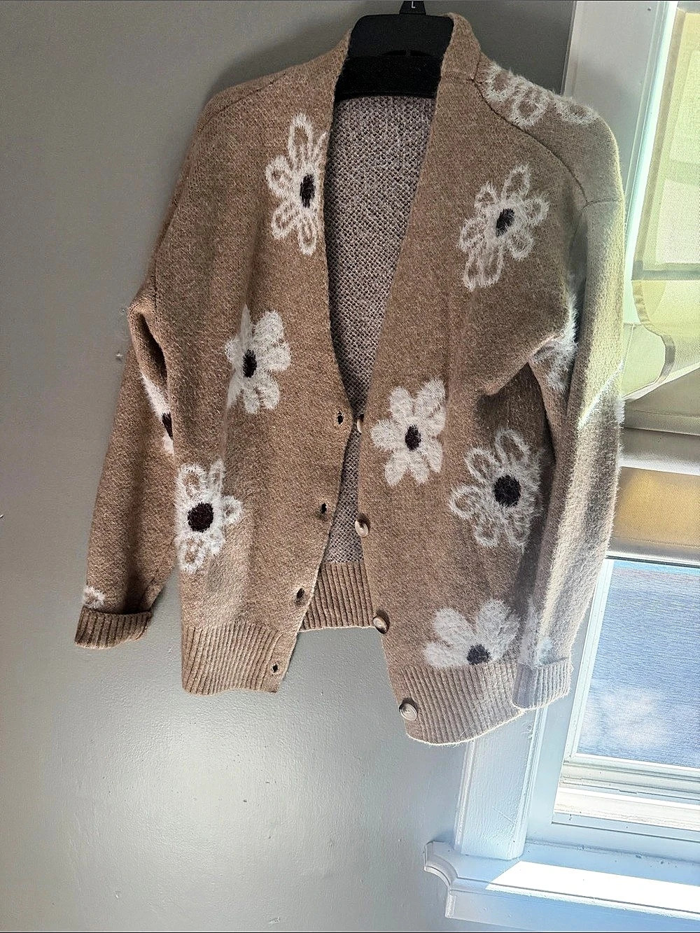 YESFASHION Womens Daisy Floral Print Cardigan Sweater V Neck Loose Fit Long